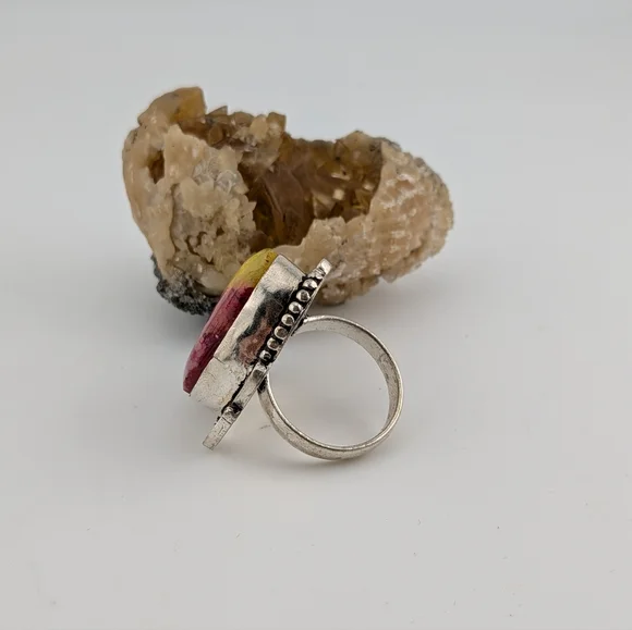 Sterling Silver Rainbow Solar Quartz Stone Ring Size 8 - Picture 2 of 3